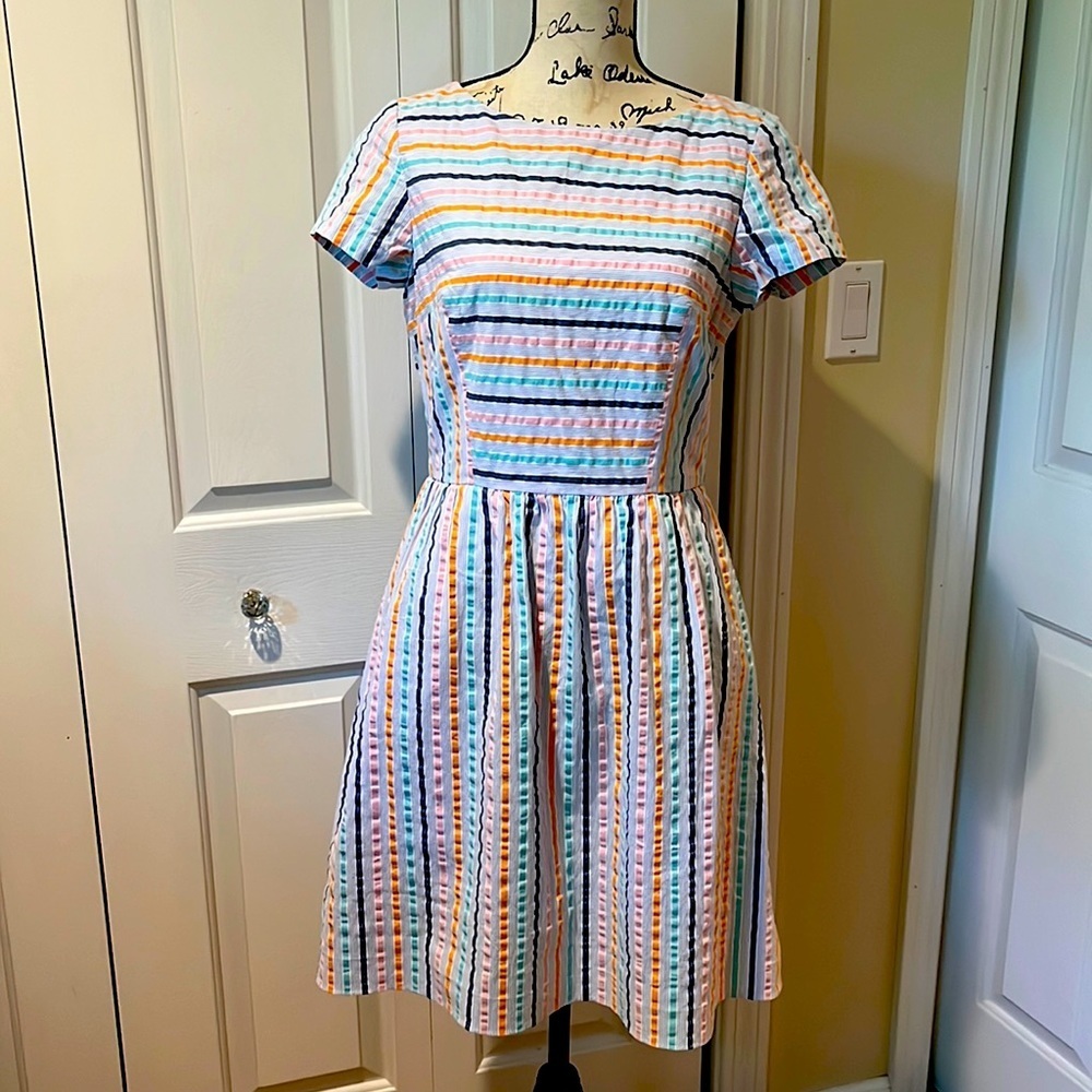Brooks Brothers Seersucker Pastel Stripe Dress 10 12 petite